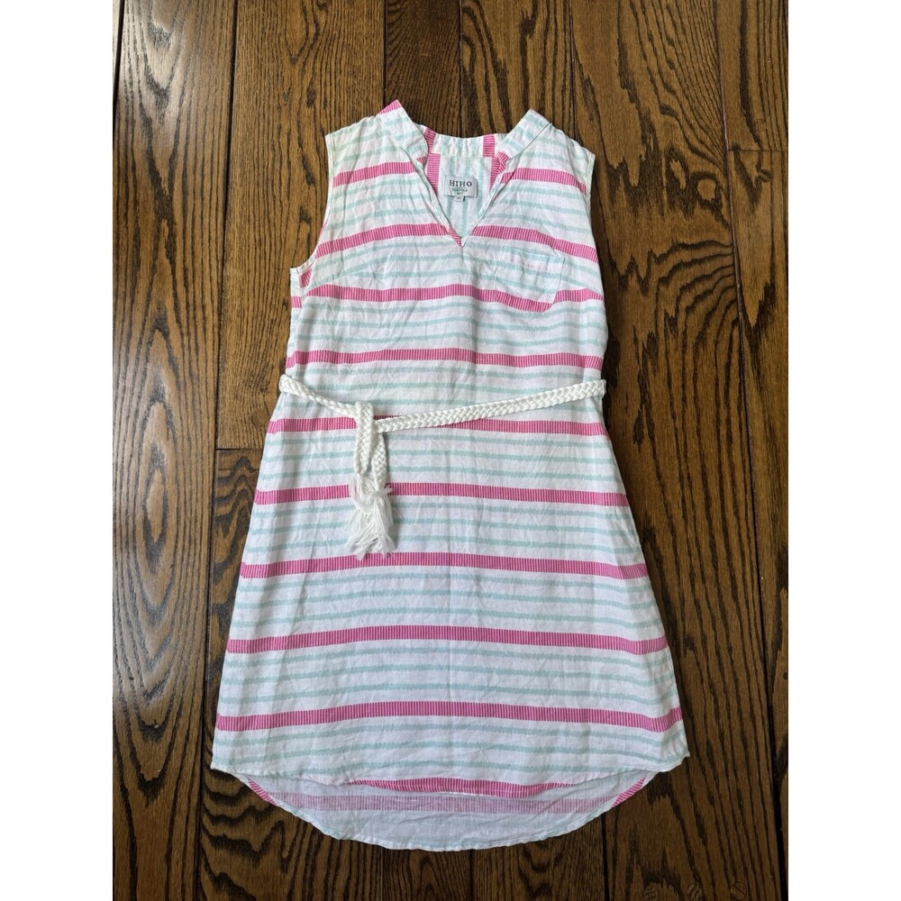 HIHO Tortola BVI Women’s 100% Linen Striped Dress , Size XS